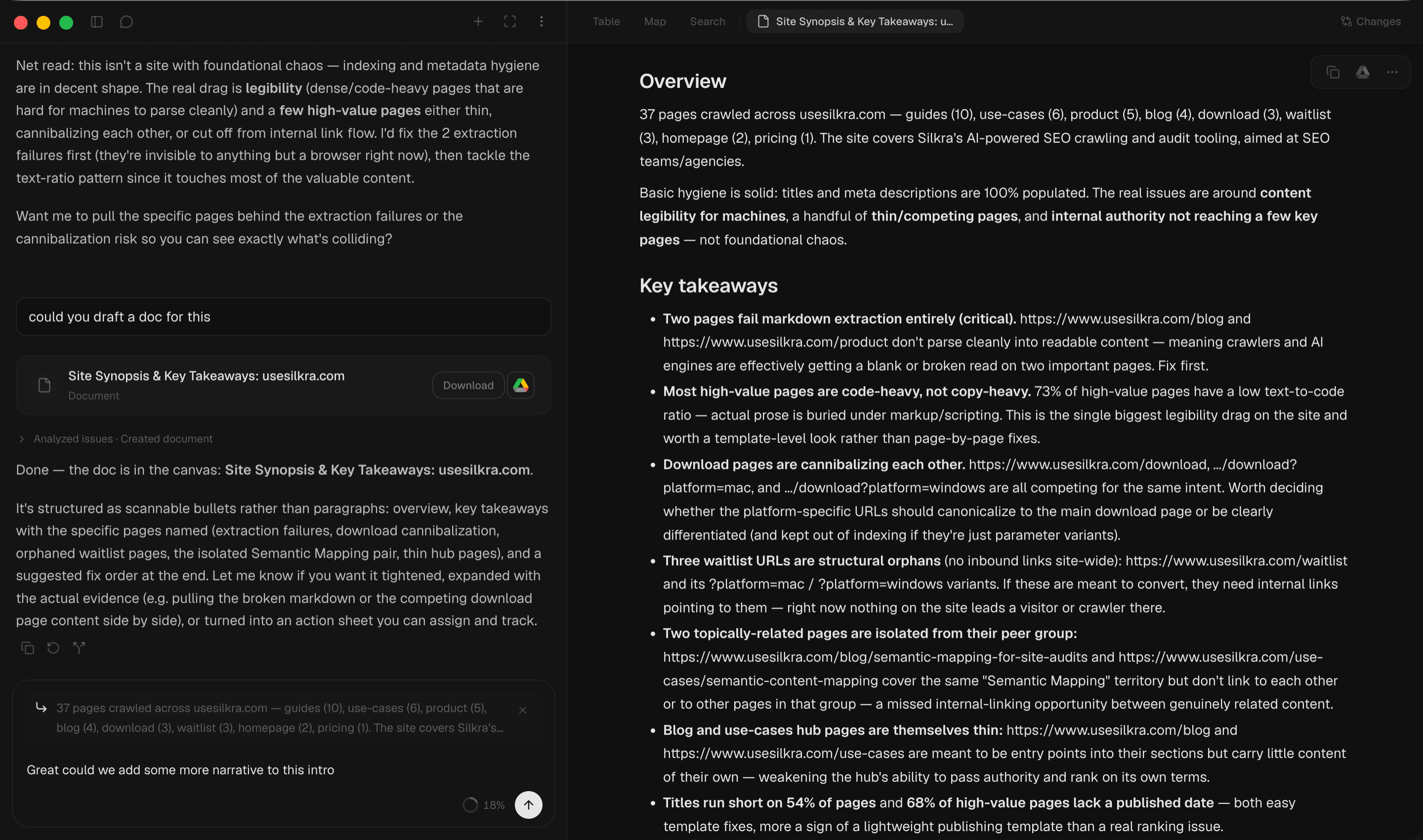 Silkra agent workflow in dark mode