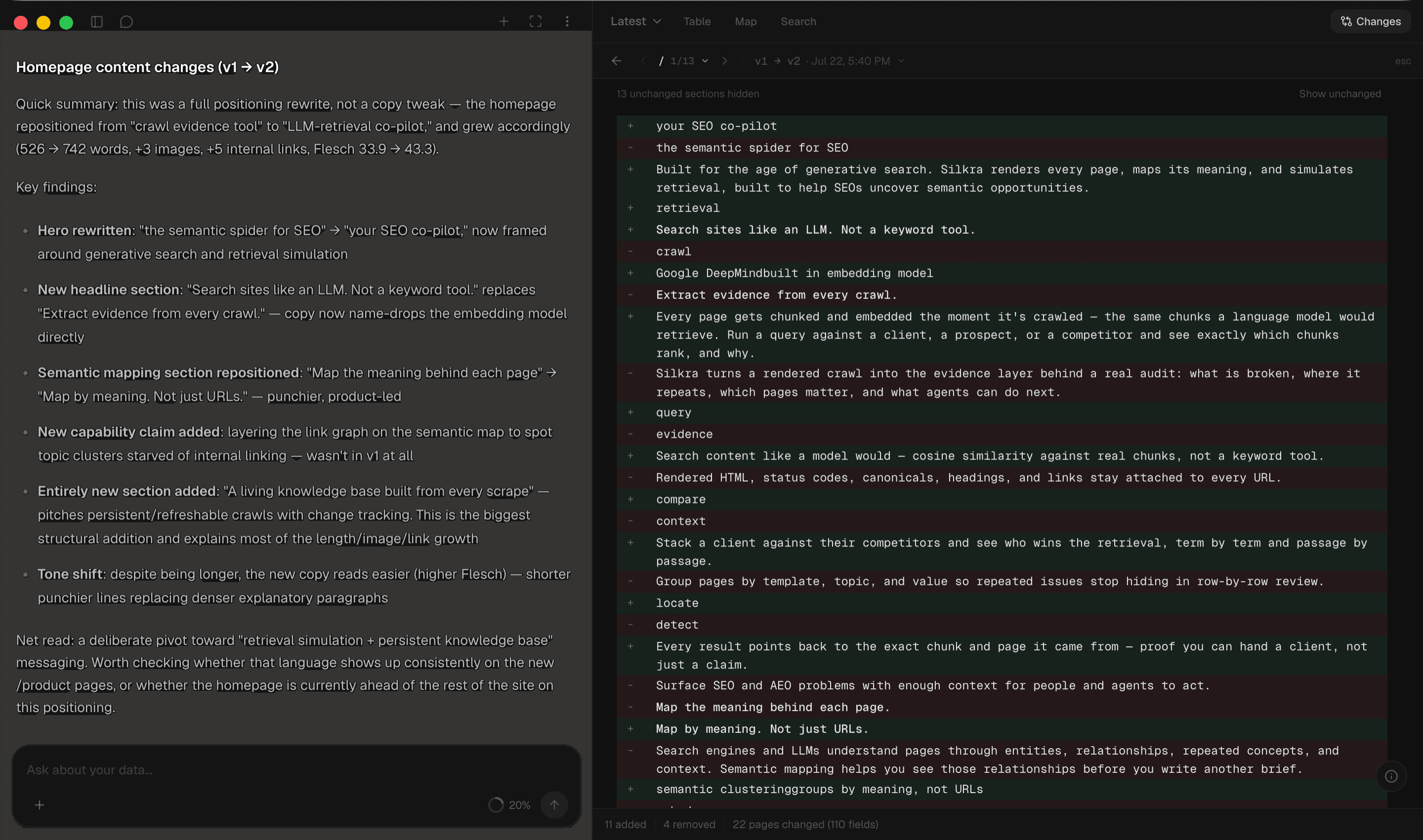 Scrape table with rendered crawl evidence on every URL — dark mode