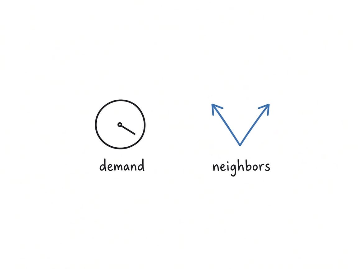 Notebook sketch of two small sensors side by side. One is labeled demand, the other neighbors.