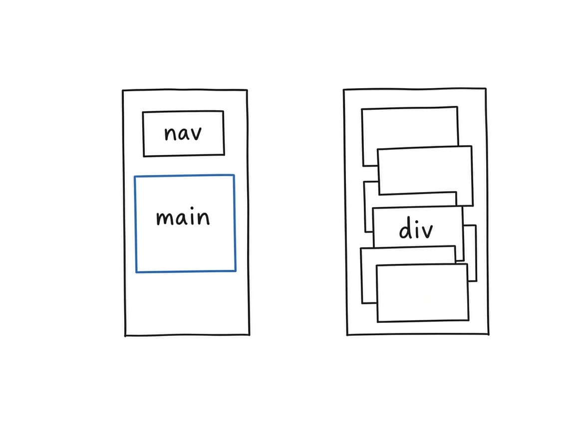 Notebook sketch of a page with a labeled main region on the left, and a pile of unnamed boxes on the right.