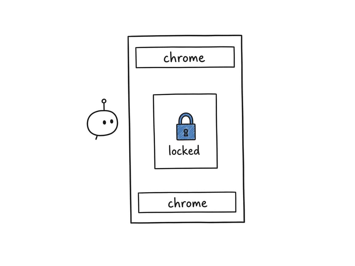 Notebook sketch of a crawler at a page. The chrome is visible. The article sits behind a locked panel.